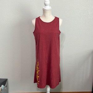 Tank Top Dress Midi Sunflower Design Heather Red Size M